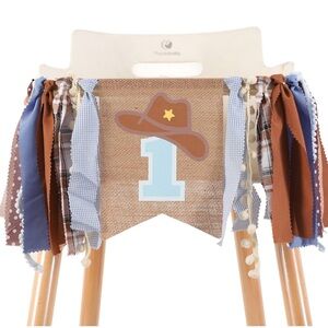 First Birthday Cowboy High Chair Banner - Brown & Blue